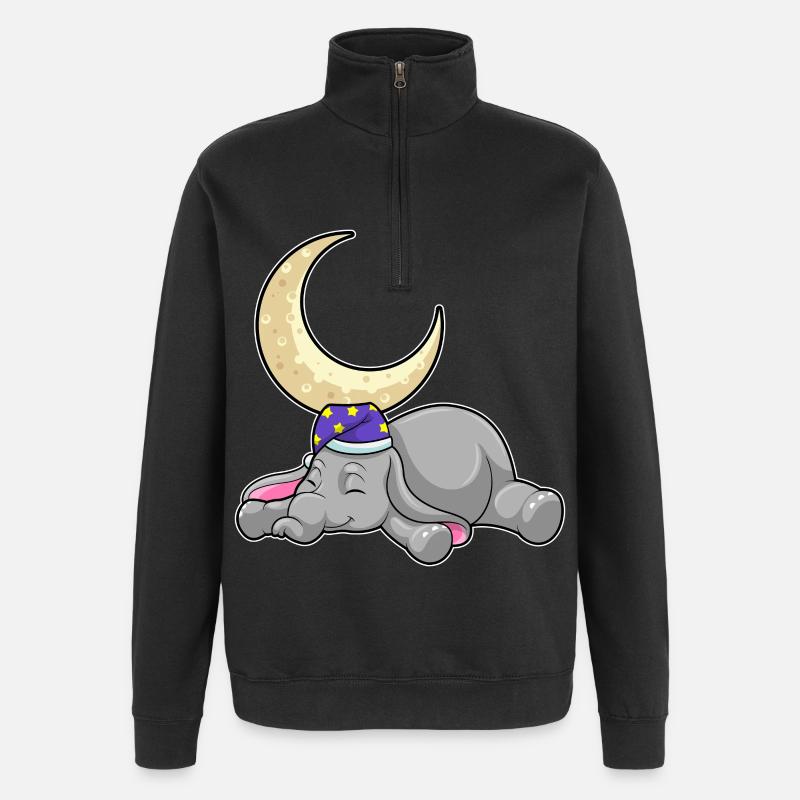 Elefant mit Mond - Quarter-Zip-Sweatshirt - Schwarz