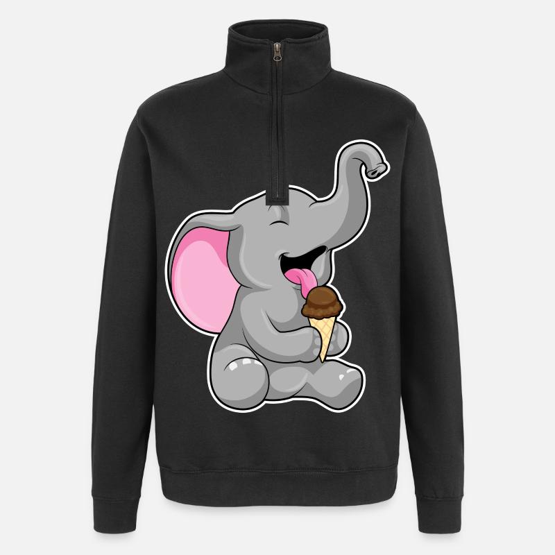 Elefant mit Schoko Waffeleis - Quarter-Zip-Sweatshirt - Schwarz