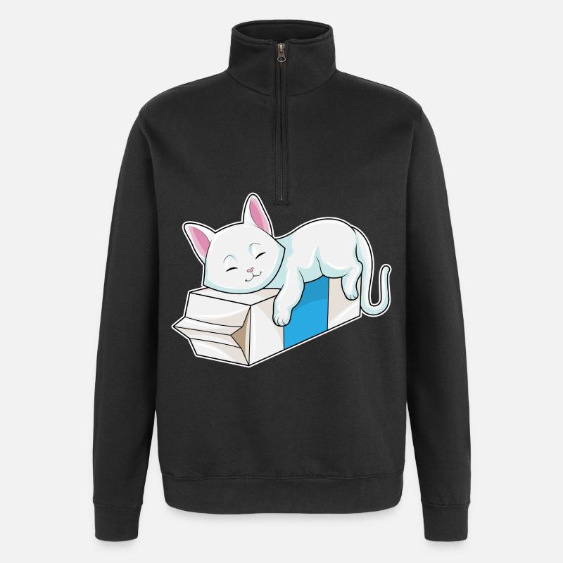 Chat au lait - Sweat à zip 1/4 - noir