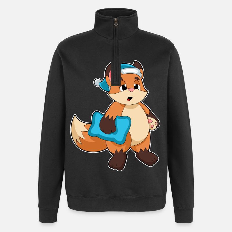 Fuchs mit Schlafmütze - Quarter-Zip-Sweatshirt - Schwarz
