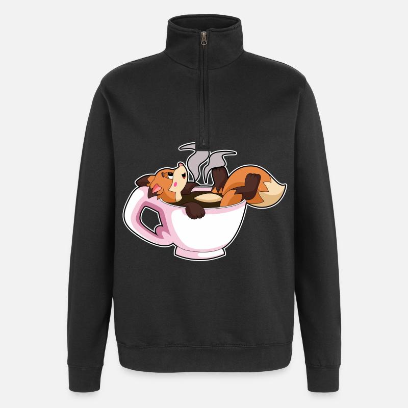 Fuchs mit Tasse Kaffee - Quarter-Zip-Sweatshirt - Schwarz