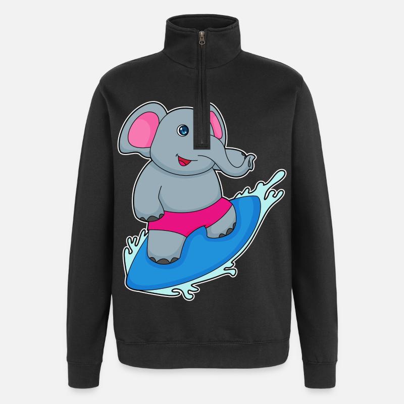 Elephant Surfing Surfboard Summer - Quarter-Zip Sweatshirt - black