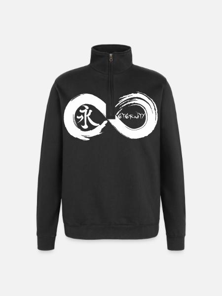 Oändlig symbol och evighet på japanska (vit) - Tröja med 1/4-dragkedja - svart