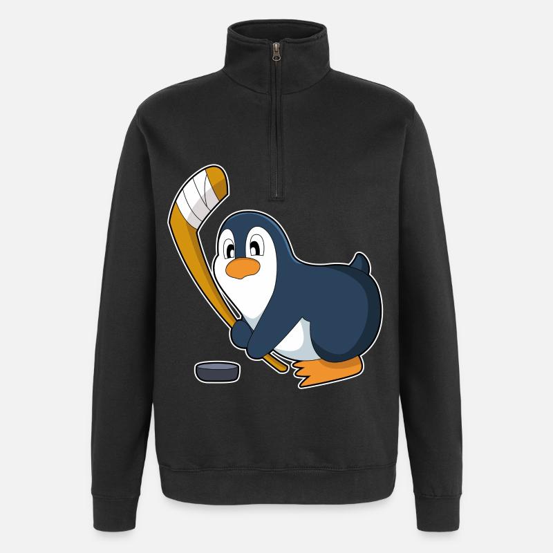 Pinguin Eishockey Eishockeyschläger - Quarter-Zip-Sweatshirt - Schwarz