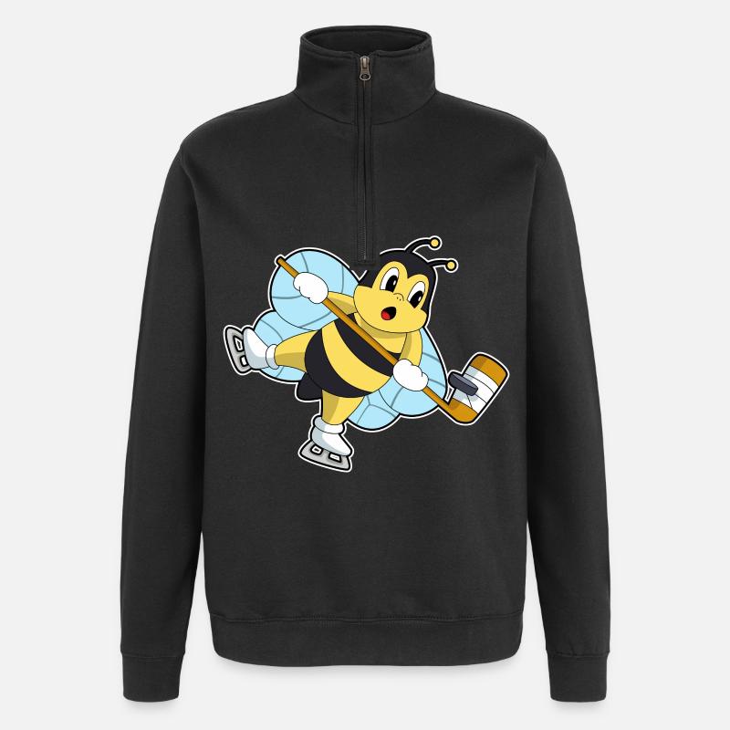 Biene Eishockey Eishockeyschläger - Quarter-Zip-Sweatshirt - Schwarz