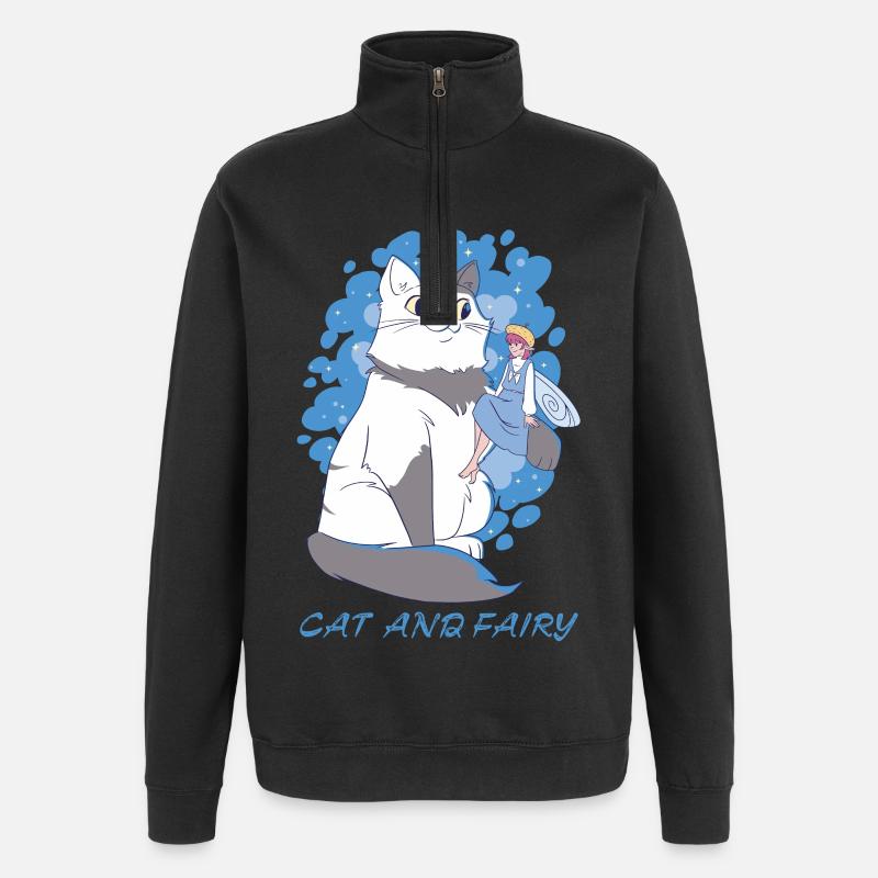 Chat et fée - Sweat à zip 1/4 - noir