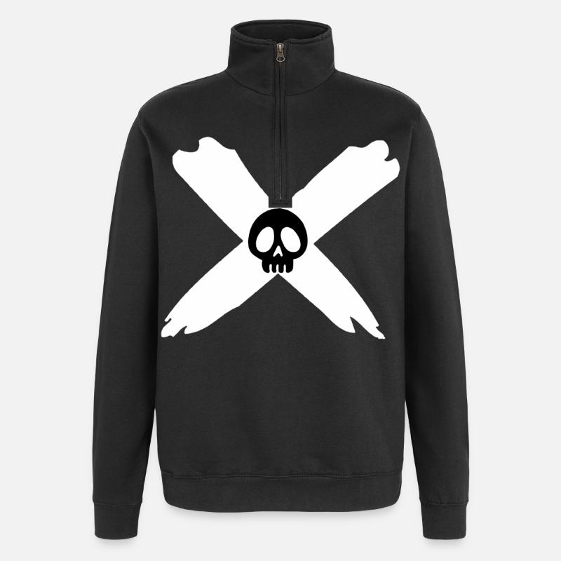 Skull and white cross - Quarter-Zip Sweatshirt - black
