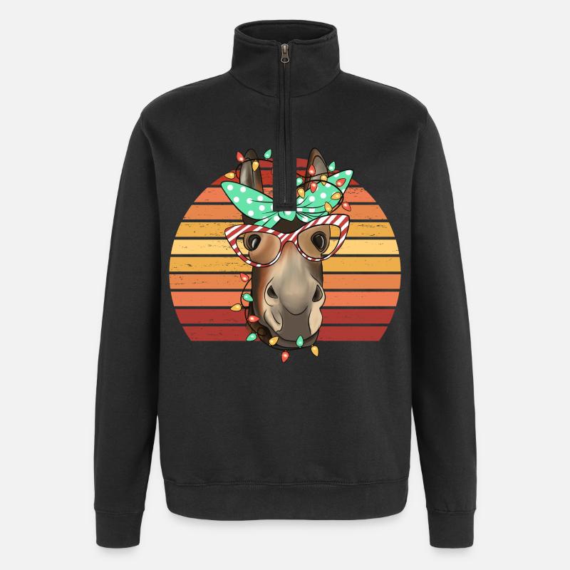 Chevaux Maman Noël Cheval Maman - Sweat à zip 1/4 - noir