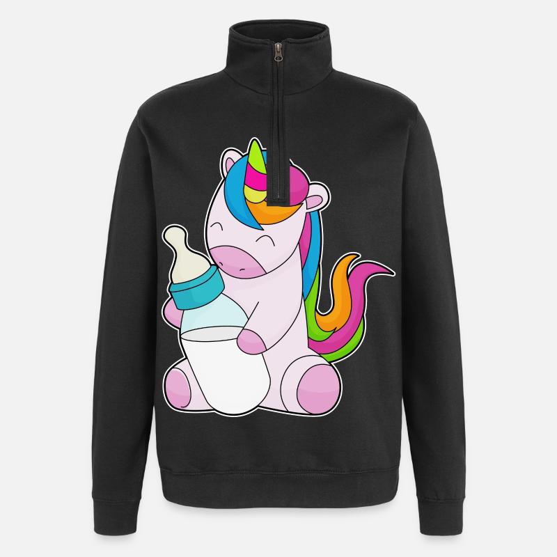 Einhorn Milchflasche - Quarter-Zip-Sweatshirt - Schwarz