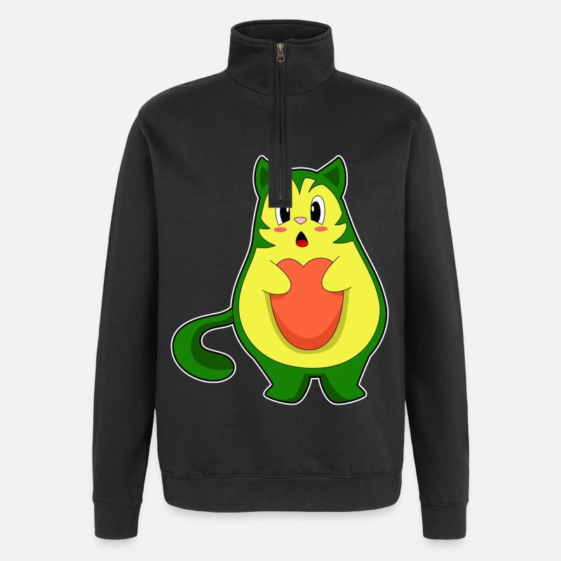 Katze Avocado - Quarter-Zip-Sweatshirt - Schwarz