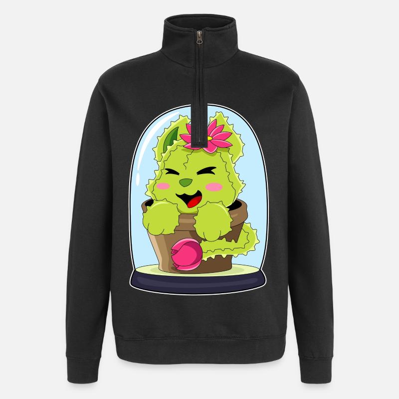 Cactus chat - Sweat à zip 1/4 - noir