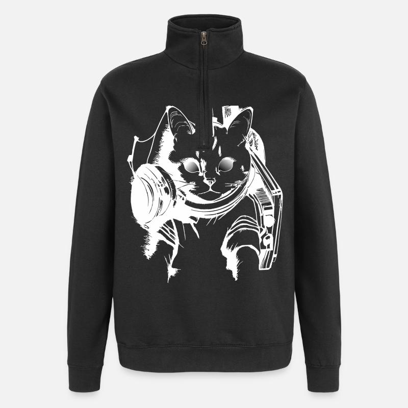 DJ Chat en blanc - Sweat à zip 1/4 - noir
