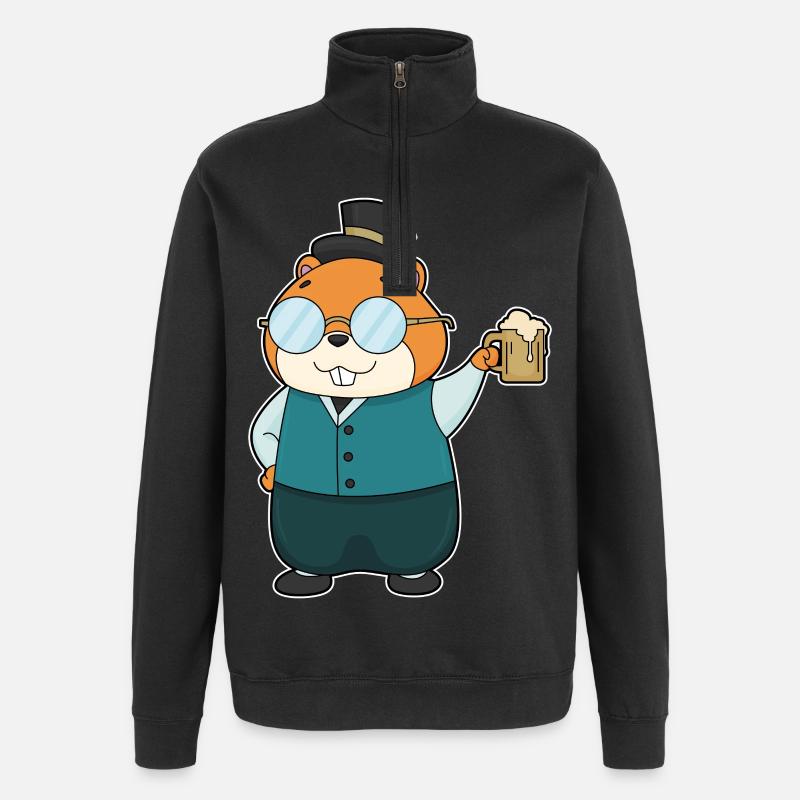 Hamster Bier - Quarter-Zip-Sweatshirt - Schwarz