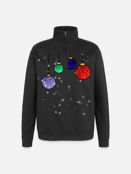 Christbaumkugeln mit Schneeflocken - Quarter-Zip-Sweatshirt - Schwarz