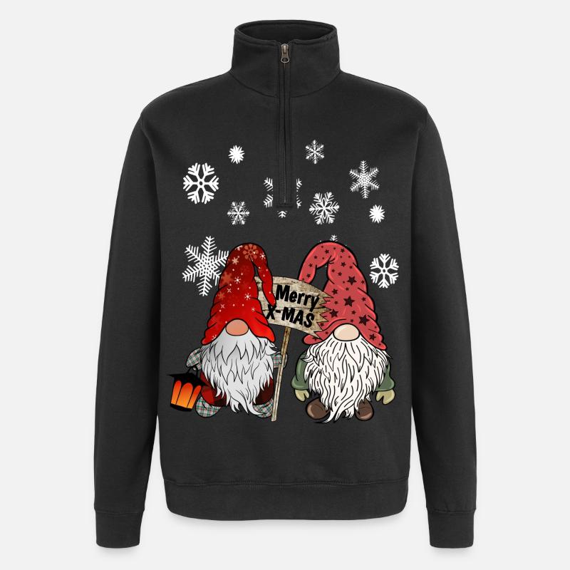Gnom Weihnachts Wichtel mit Schneeflocken - Quarter-Zip-Sweatshirt - Schwarz