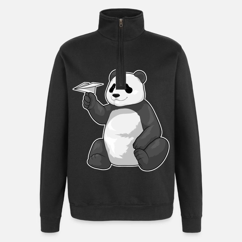 Panda Paper Plane - Sweat à zip 1/4 - noir