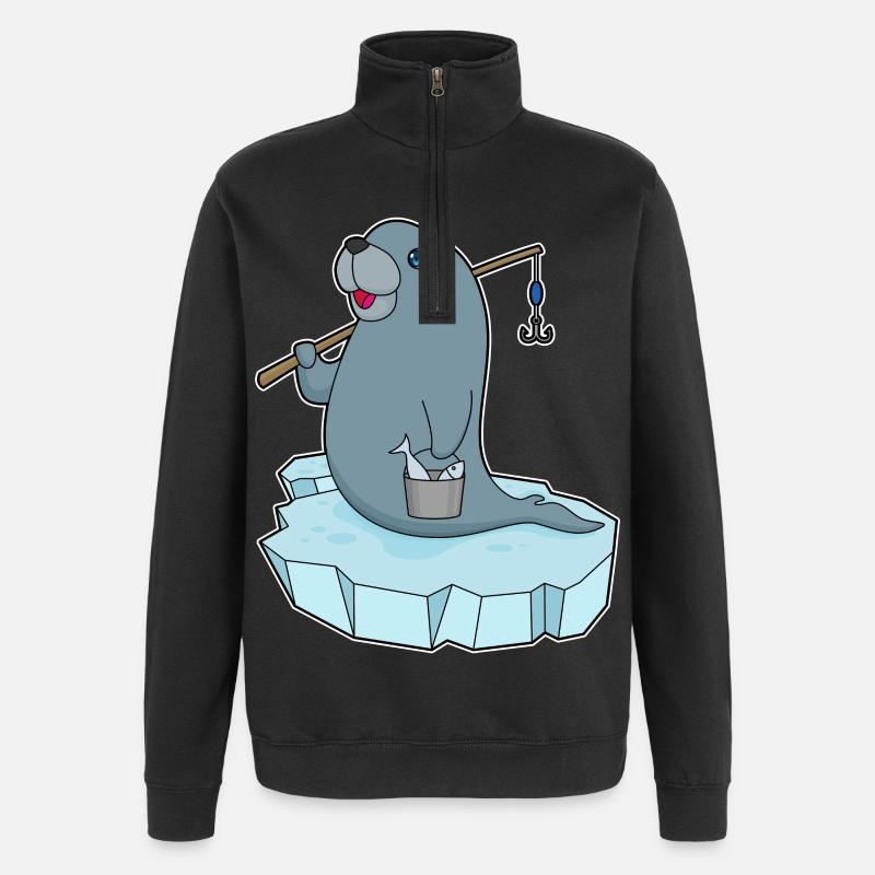 Phoque pêcheur Ange - Sweat à zip 1/4 - noir