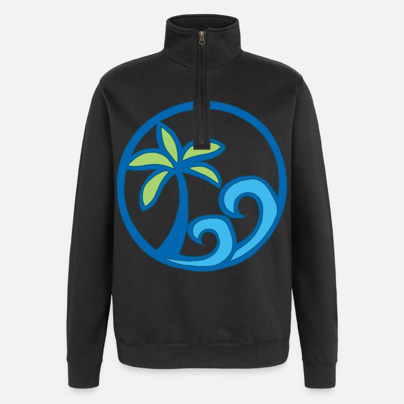 Waves and palm tree - Quarter-Zip Sweatshirt - black