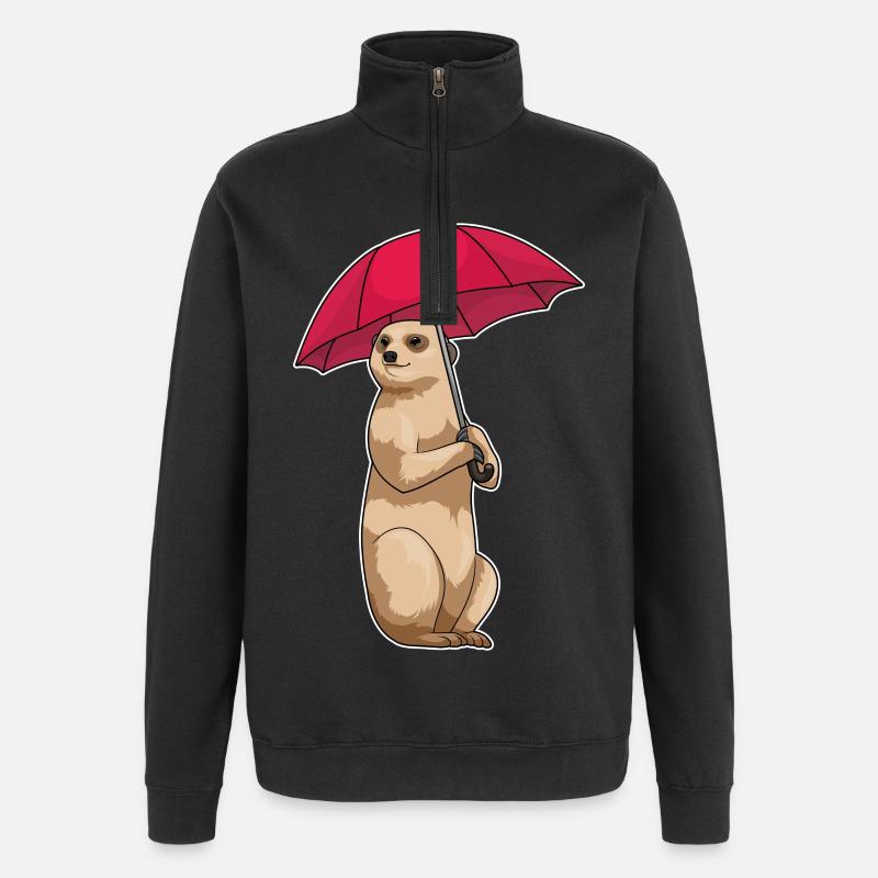 Erdmännchen Regen Regenschirm - Quarter-Zip-Sweatshirt - Schwarz