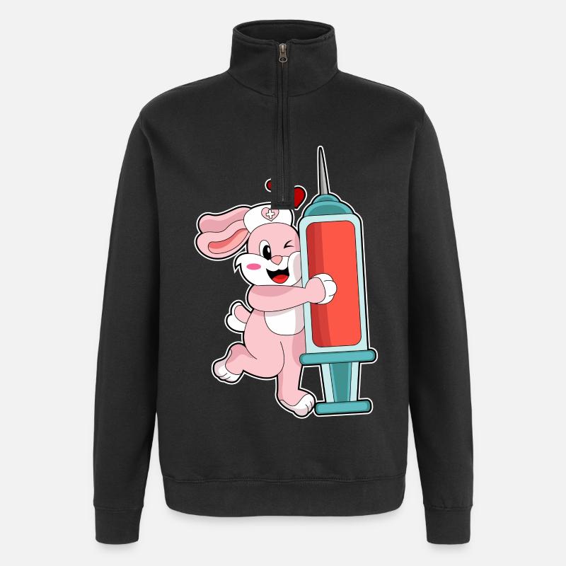 Seringue d’infirmière lapin - Sweat à zip 1/4 - noir