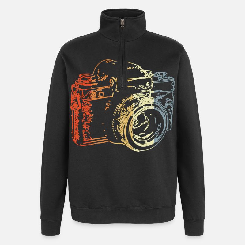 Dessin de caméra analogique rétro - Sweat à zip 1/4 - noir