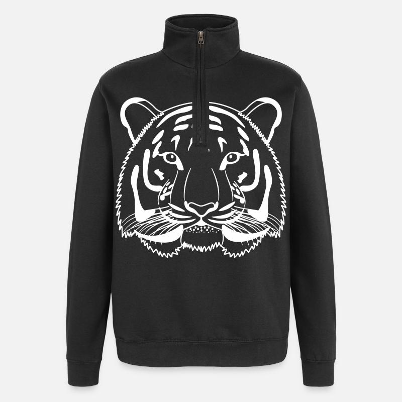 Tiger Kopf - Umriss hell - Quarter-Zip-Sweatshirt - Schwarz