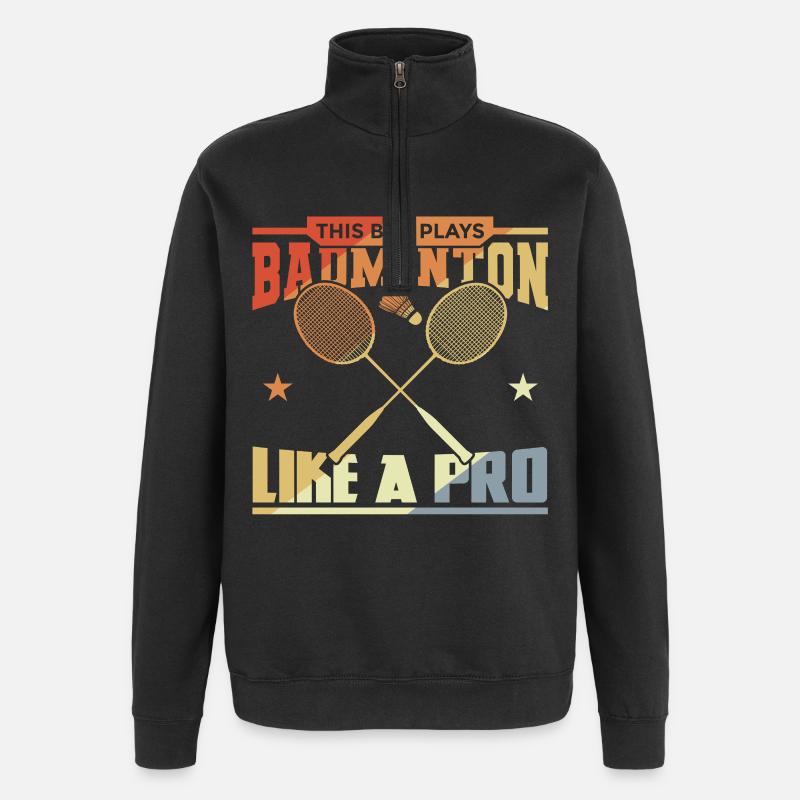 Junge der Badminton spielt - Quarter-Zip-Sweatshirt - Schwarz