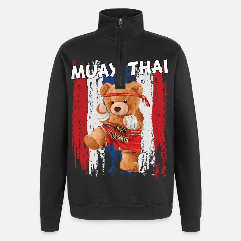 Teddybär Muay Thai Kämpfer - Quarter-Zip-Sweatshirt - Schwarz
