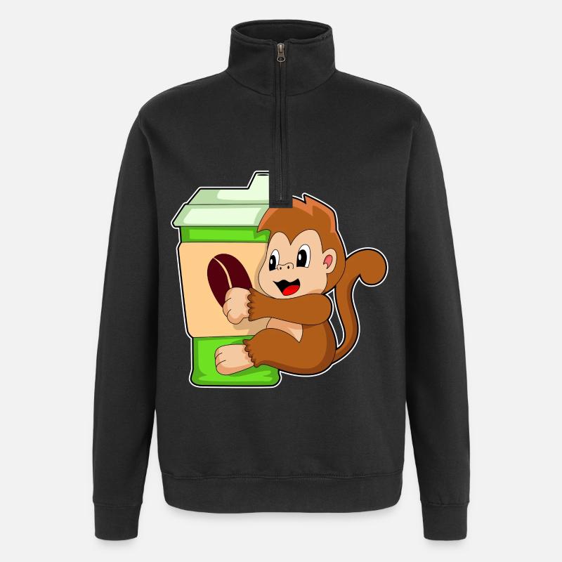 Affe Kaffee Becher - Quarter-Zip-Sweatshirt - Schwarz