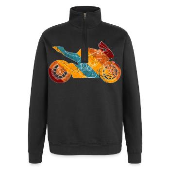 Motorrad Supersport Retro-Farben - Quarter-Zip-Sweatshirt - Schwarz - Vorne - AI Model Female 172 light (172cm) & AI Model Male 178 dark (178cm)