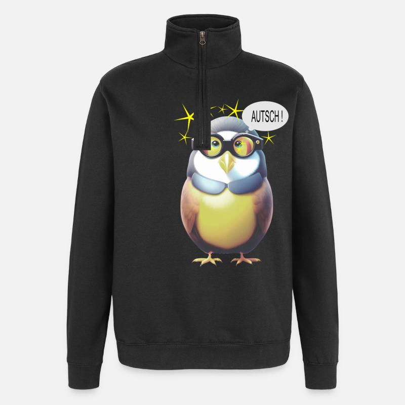 Lustiger Vogel mit Brille - Quarter-Zip-Sweatshirt - Schwarz