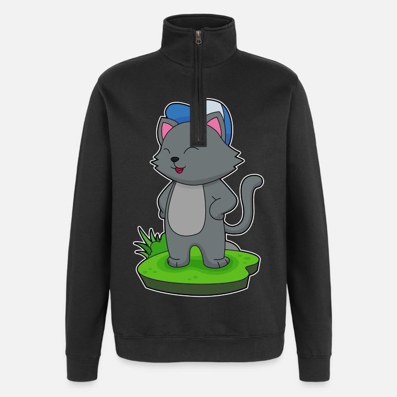 Katze Schüler Cap Schule - Quarter-Zip-Sweatshirt - Schwarz