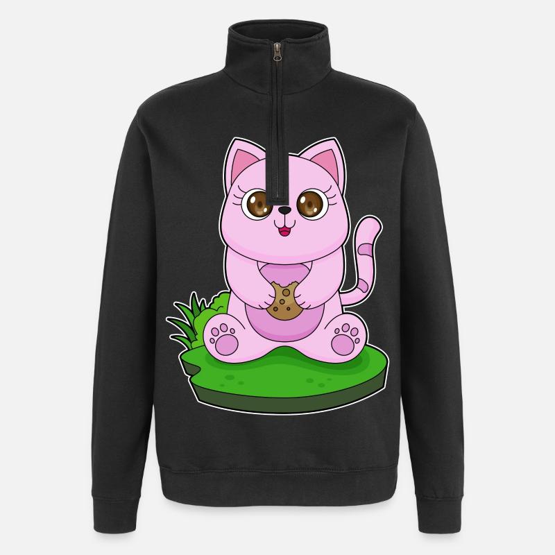 Chat Cookie - Sweat à zip 1/4 - noir