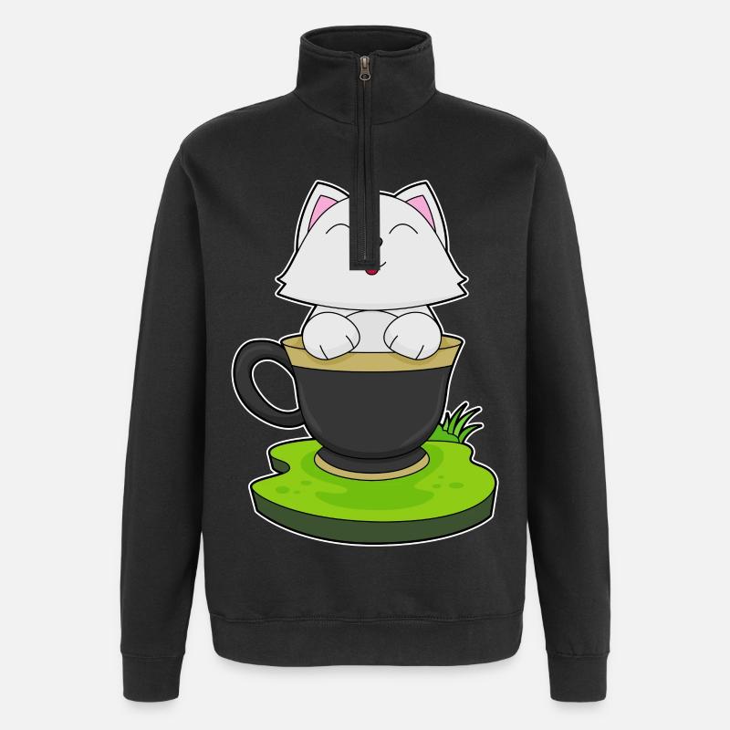 Cat Cup - Quarter-Zip Sweatshirt - black