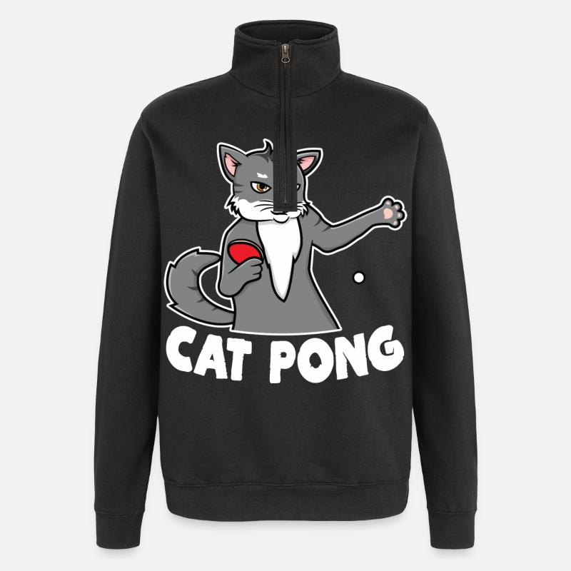 Chat Ping Pong - Sweat à zip 1/4 - noir
