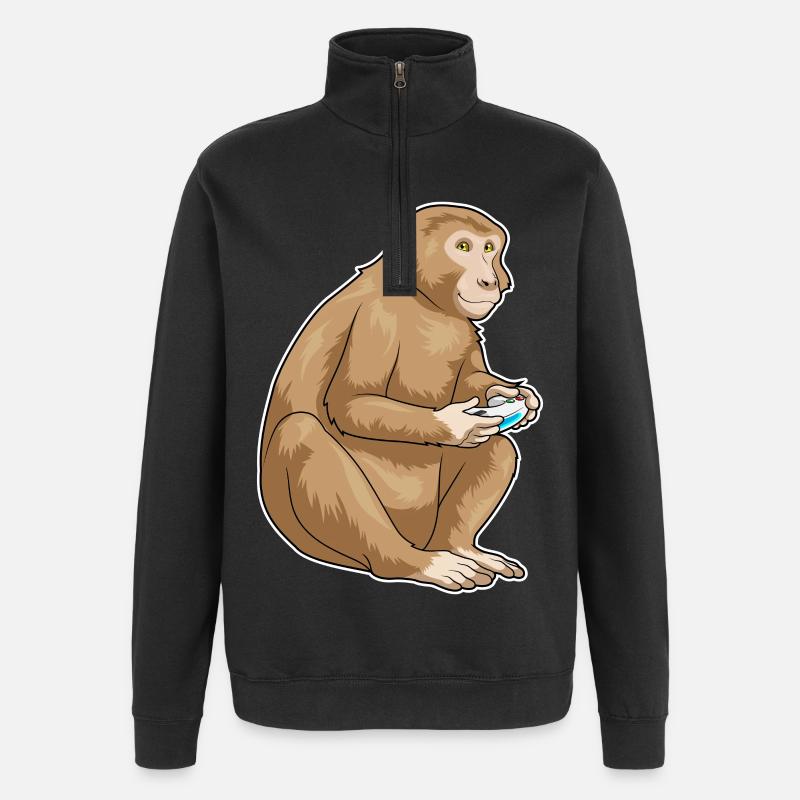 Affe Gamer Controller - Quarter-Zip-Sweatshirt - Schwarz
