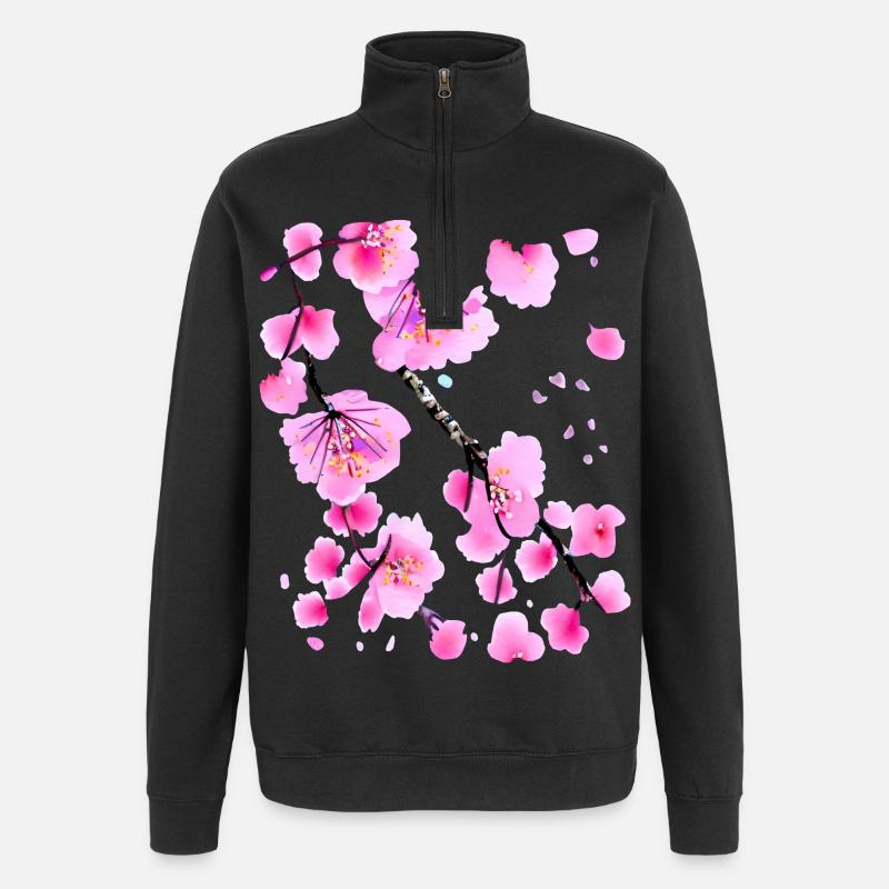 Kirschblüte Japanisch Sakura - Quarter-Zip-Sweatshirt - Schwarz