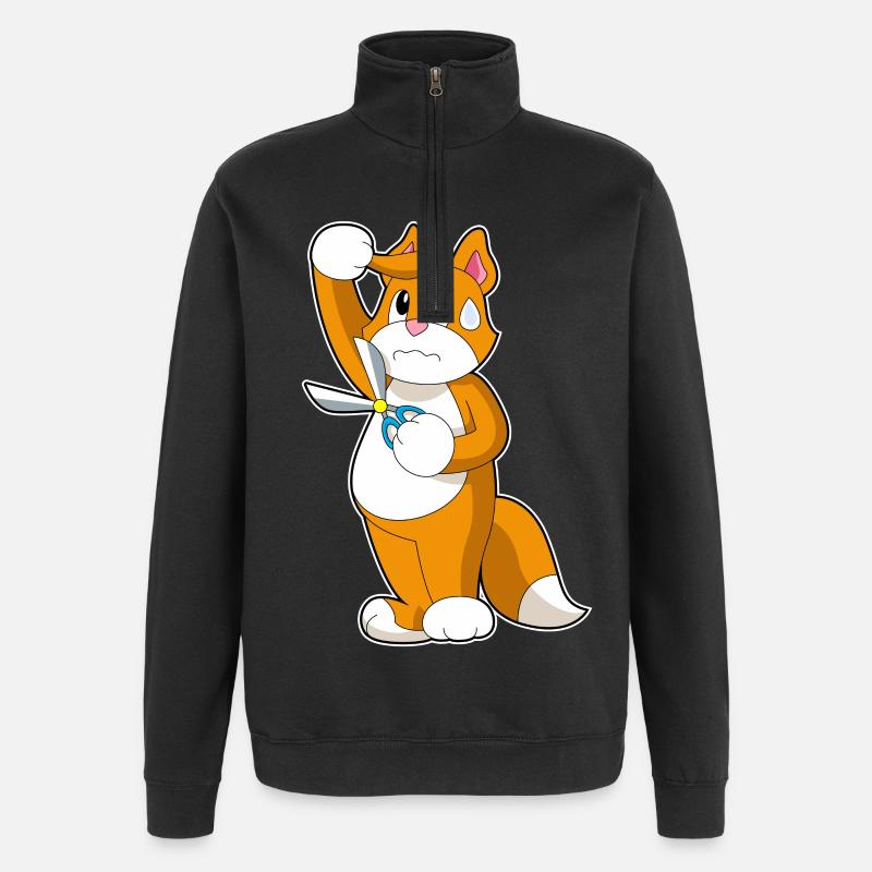 Katze Friseur Schere - Quarter-Zip-Sweatshirt - Schwarz