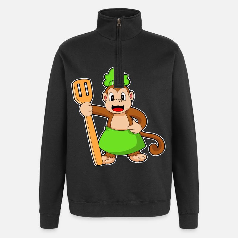 Monkey Cook Spatula Cooking - Quarter-Zip Sweatshirt - black