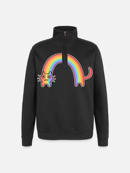 Regenbogenkatze. Buntes Design der Katze * - Quarter-Zip-Sweatshirt - Schwarz