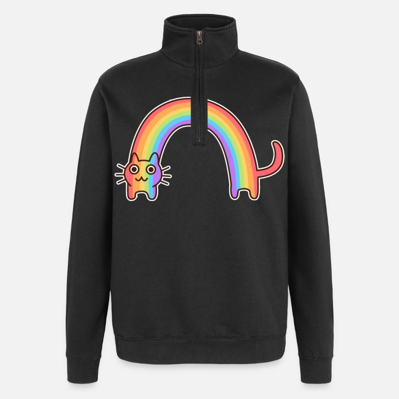 Regenbogenkatze. Buntes Design der Katze * - Quarter-Zip-Sweatshirt - Schwarz