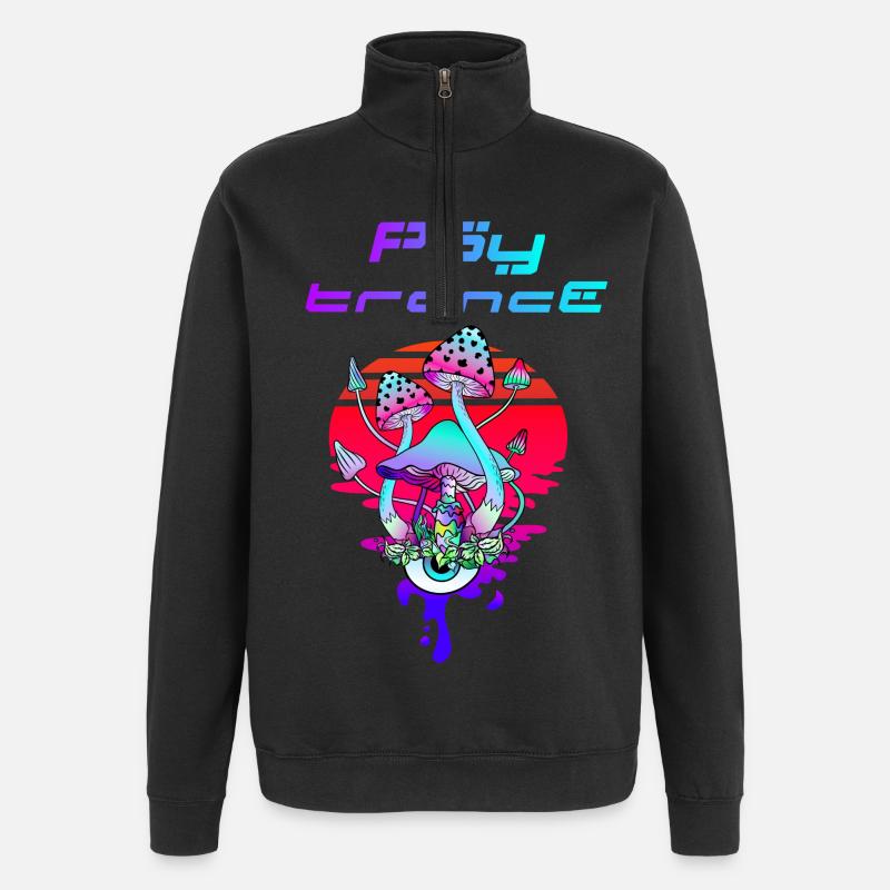 Psytrance Psychedelic Mushroom Sunset - Quarter-Zip Sweatshirt - black