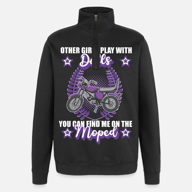 Moped Mopedfahrerin Retro Mofa Zweitakt Roller - Quarter-Zip-Sweatshirt - Schwarz