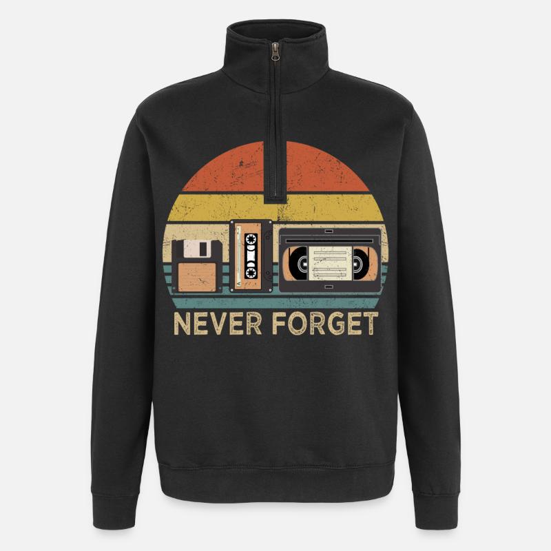 Cassette rétro : n’oubliez jamais le design - Sweat à zip 1/4 - noir