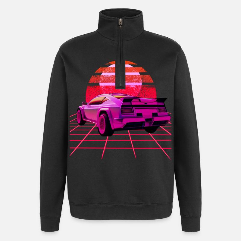 Retro Wave super Car Sunset - Quarter-Zip-Sweatshirt - Schwarz