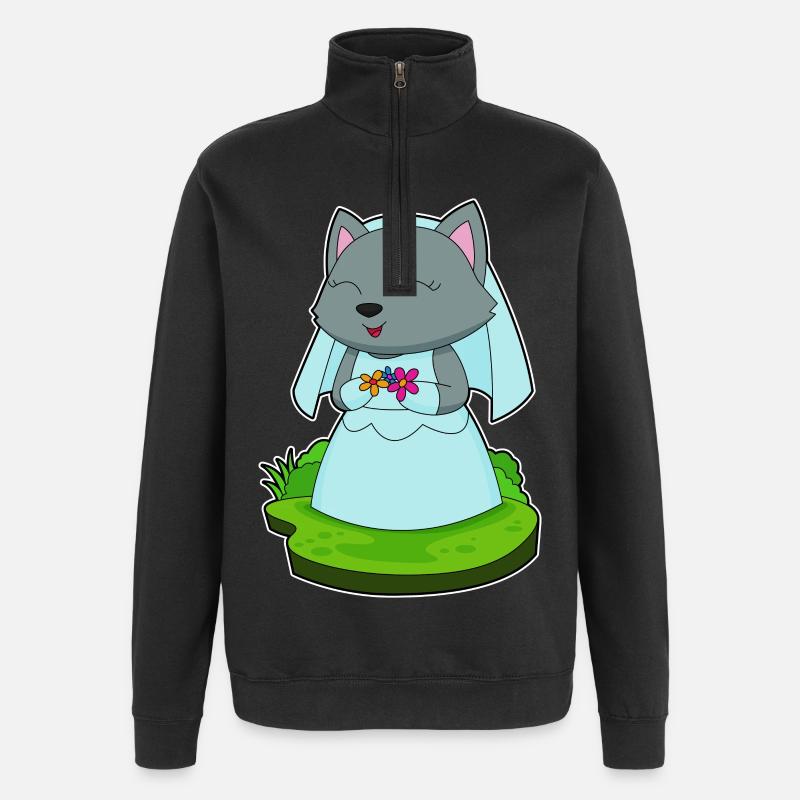 Cat Bride Fleurs Mariage - Sweat à zip 1/4 - noir