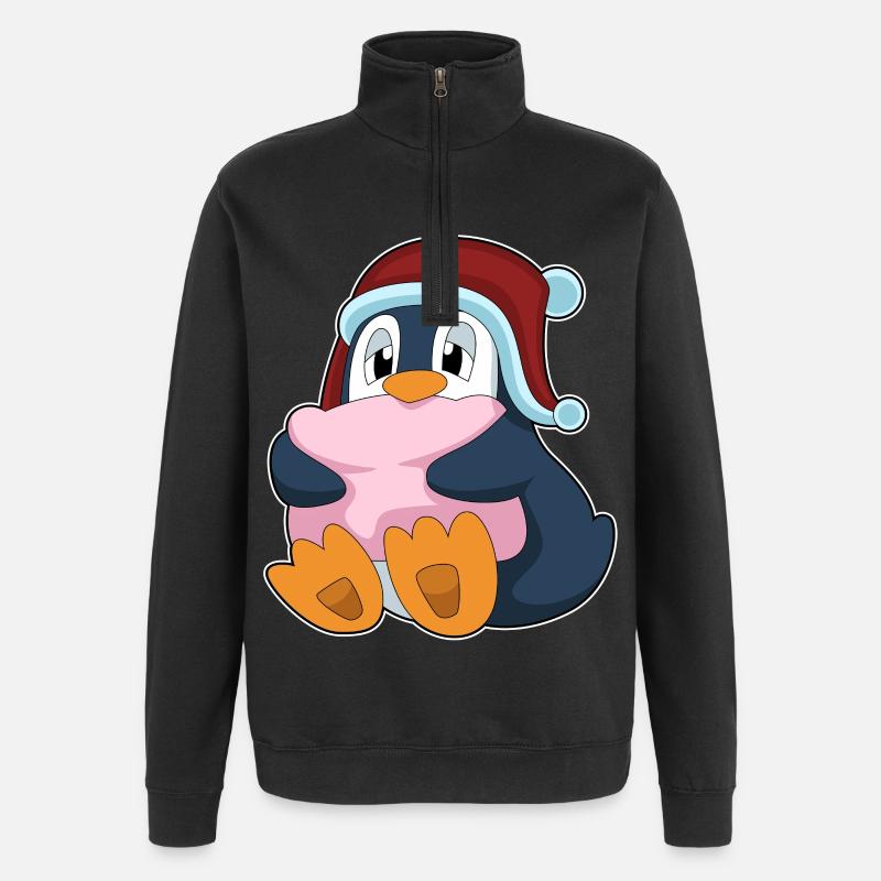 Penguin Sleeping Pillow - Quarter-Zip Sweatshirt - black