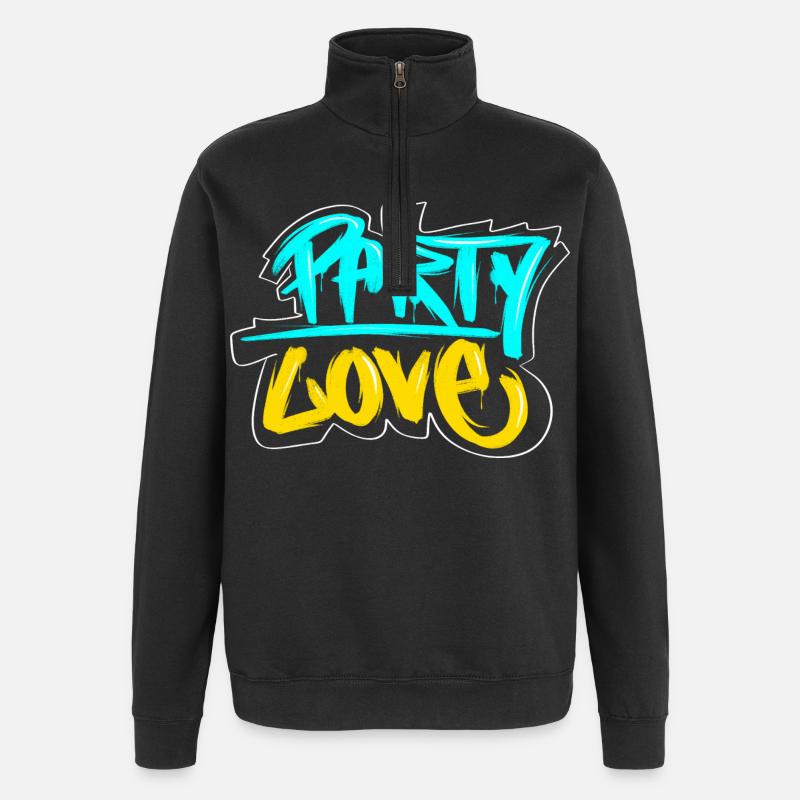 Party Love Graffiti Print - Quarter-Zip Sweatshirt - black