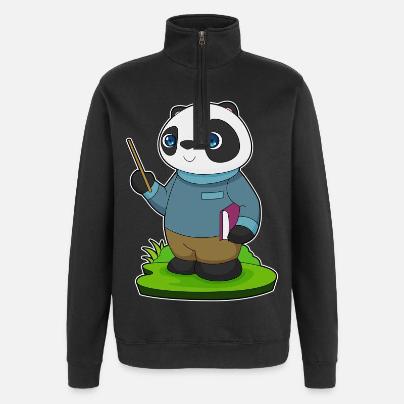 Panda Teacher Pointer School - Quarter-Zip Sweatshirt - black