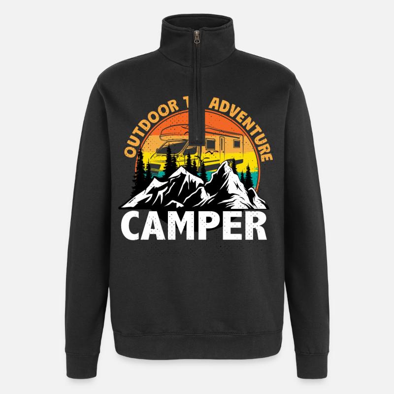 Camper Camping Urlaub Geschenk - Quarter-Zip-Sweatshirt - Schwarz